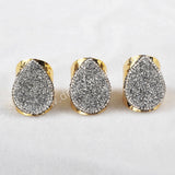 2 pcs of Teardrop Titanium Rainbow Druzy Band Ring With Rhinestone Pave Jewelry JAB374