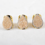 2 pcs of Teardrop Titanium Rainbow Druzy Band Ring With Rhinestone Pave Jewelry JAB374