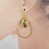 Full Gold Plated Cowrie Shell Teardrop Earring G1584