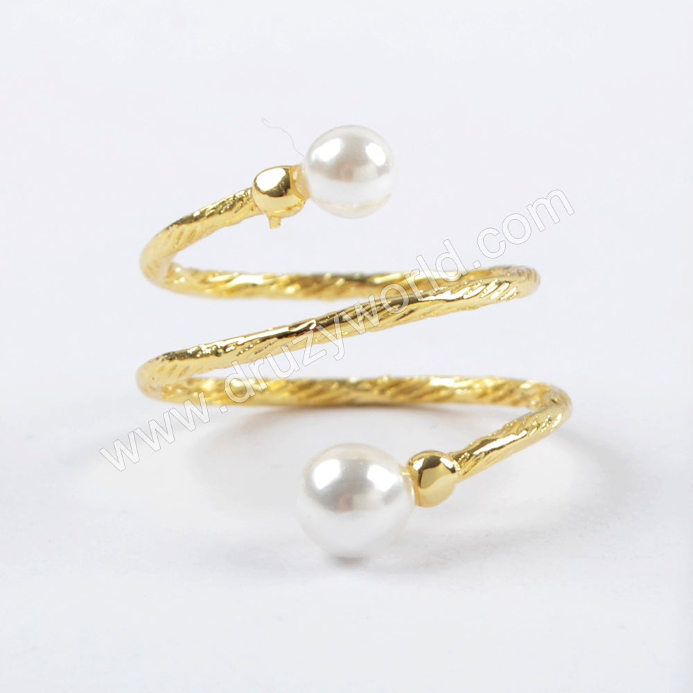 Gold Wire Wrap Double Pearl Rings WX1024