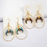 Gold Plated Abalone & Brown Shell Horn Teardrop Earring G1585