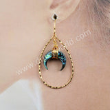 Gold Plated Abalone & Brown Shell Horn Teardrop Earring G1585