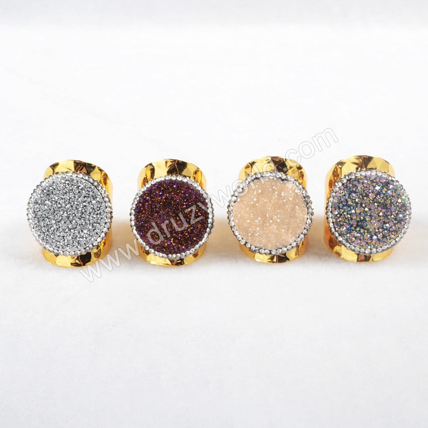 Round Druzy Band Ring,Gold Plated Druzy Ring