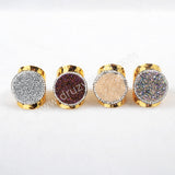 2 pcs of Rhinestone Pave Round Titanium Rainbow Druzy Coin Band Ring JAB375