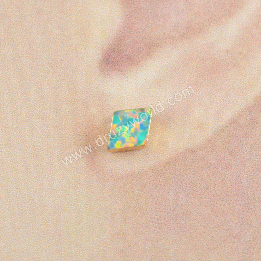 Diamond Shape White Opal Studs Earring Gold Plated G1421