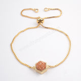 Hexagon Gold Plated Bezel Titanium Druzy Adjustable Bracelet ZG0220