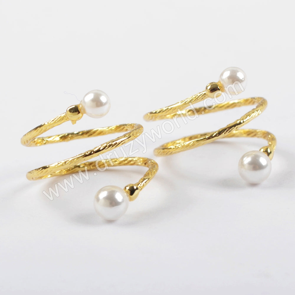 Gold Wire Wrap Double Pearl Rings WX1024