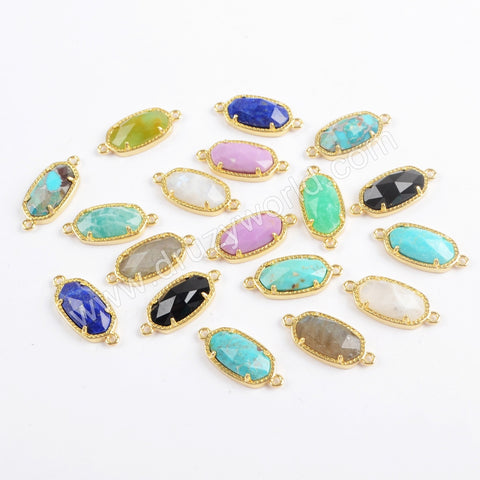 Gold Plated Bezel Hexagon Faceted Multi-kind Stone Connector ZG0372