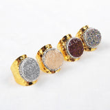 2 pcs of Rhinestone Pave Round Titanium Rainbow Druzy Coin Band Ring JAB375