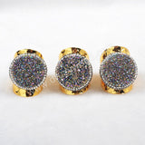 2 pcs of Rhinestone Pave Round Titanium Rainbow Druzy Coin Band Ring JAB375