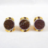 2 pcs of Rhinestone Pave Round Titanium Rainbow Druzy Coin Band Ring JAB375