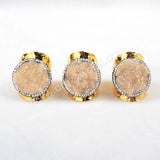 2 pcs of Rhinestone Pave Round Titanium Rainbow Druzy Coin Band Ring JAB375