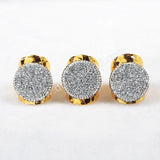 2 pcs of Rhinestone Pave Round Titanium Rainbow Druzy Coin Band Ring JAB375