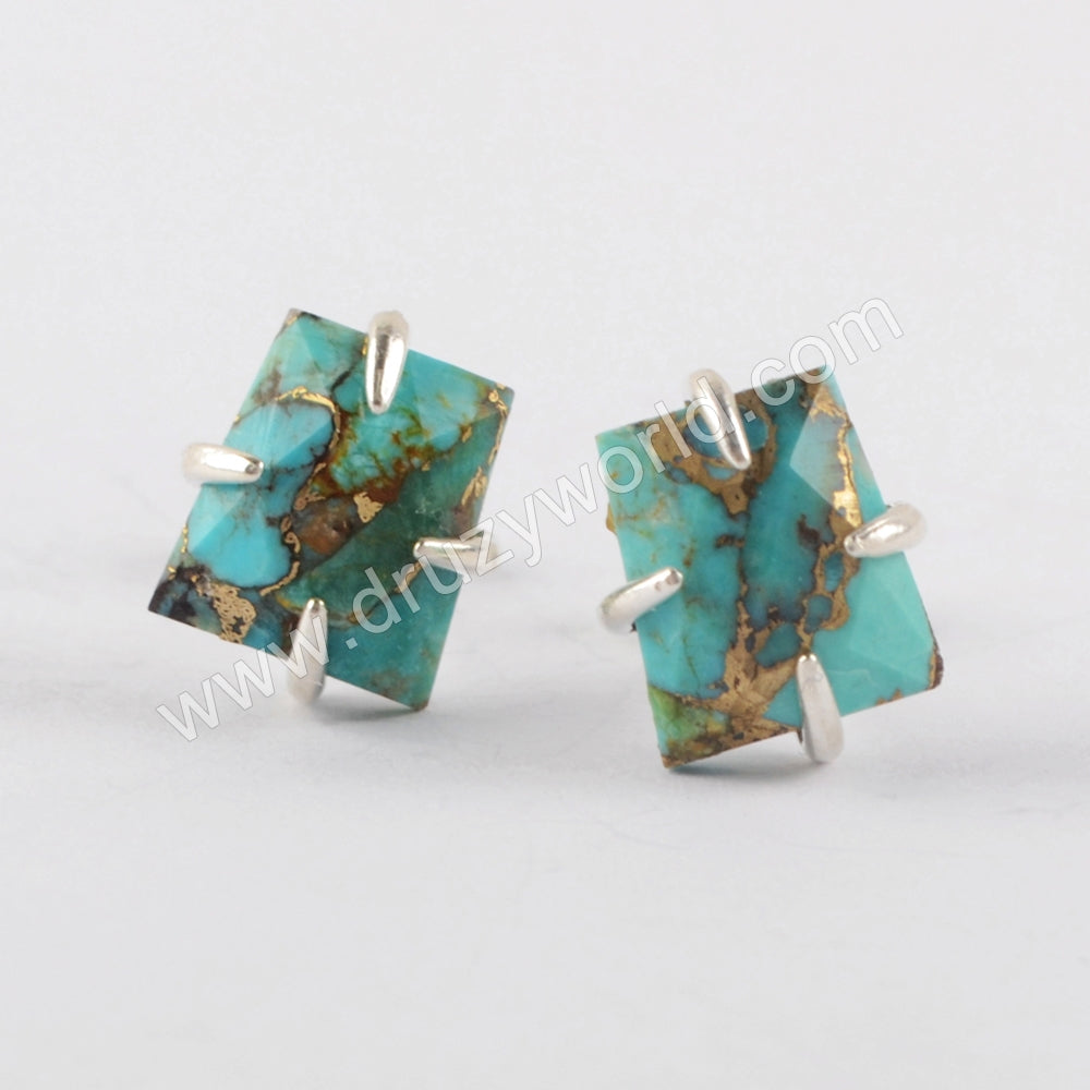 Turquoise earrings silver prong set jewelry for women 2019