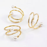 Gold Wire Wrap Double Pearl Rings WX1024