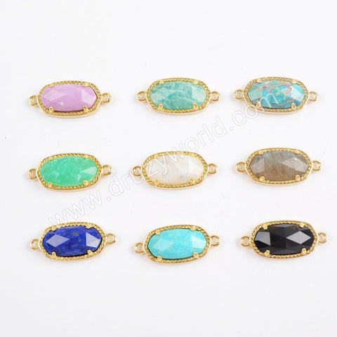 Gold Plated Bezel Hexagon Faceted Multi-kind Stone Connector ZG0372