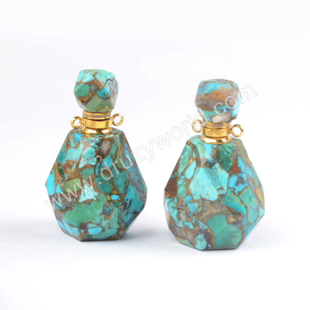 Natural Gold Crack Turquoise Perfume Bottle Connector PB001