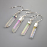 Silver Plated Angel Aura Quartz Titanium Healing Crystal Point Earrings S1606