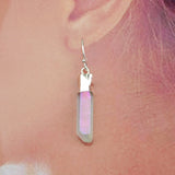 Silver Plated Angel Aura Quartz Titanium Healing Crystal Point Earrings S1606