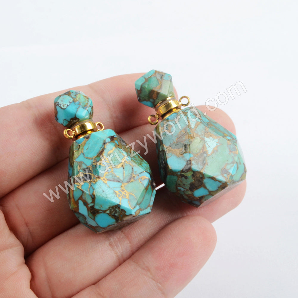 Natural Gold Crack Turquoise Perfume Bottle Connector PB001