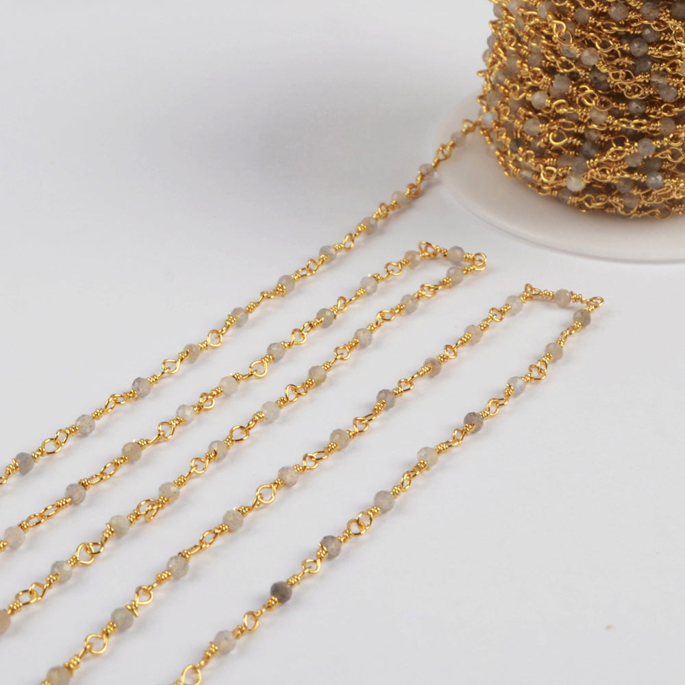 Natural Labradorite  Beads Faceted Chains In Gold Plated JT246