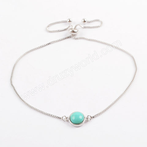 925 Sterling Silver Round Natural Turquoise Adjustable Bracelet SS197