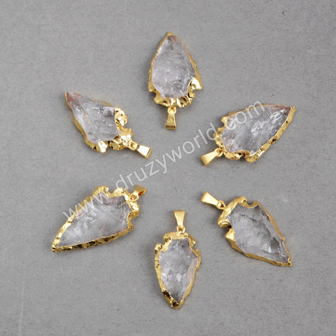 Arrowhead Gold Plated White Quartz Pendant Bead G0509