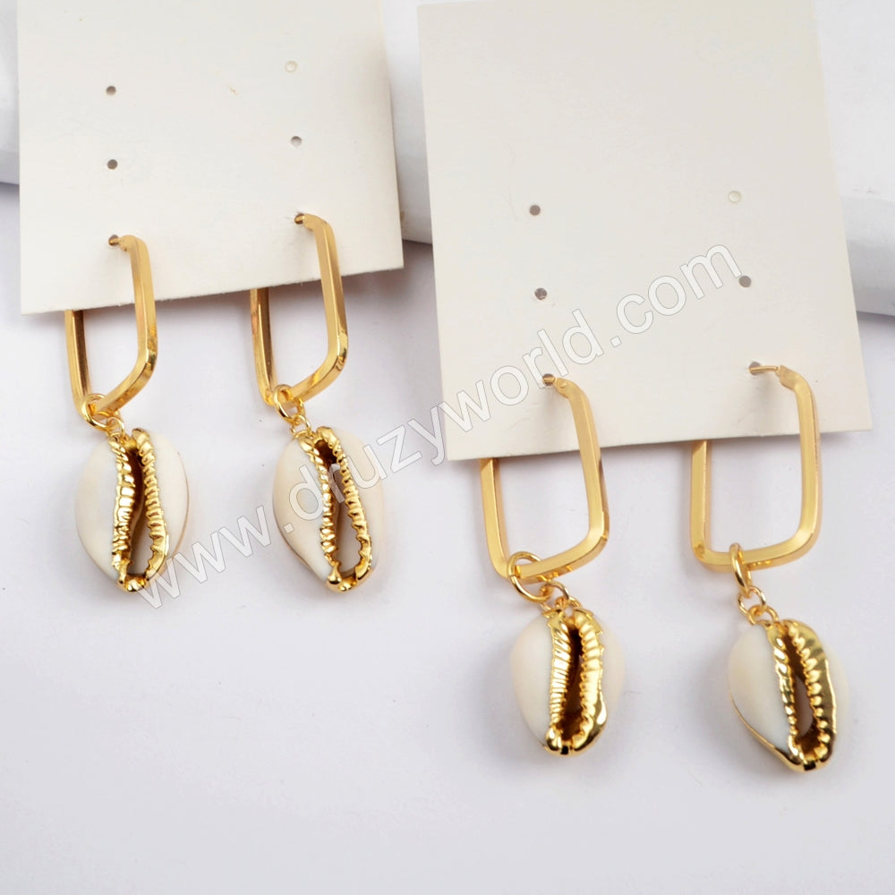 Gold Plated Cowrie Shell Rectangle Earring G1589