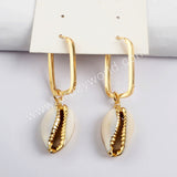 Gold Plated Cowrie Shell Rectangle Earring G1589