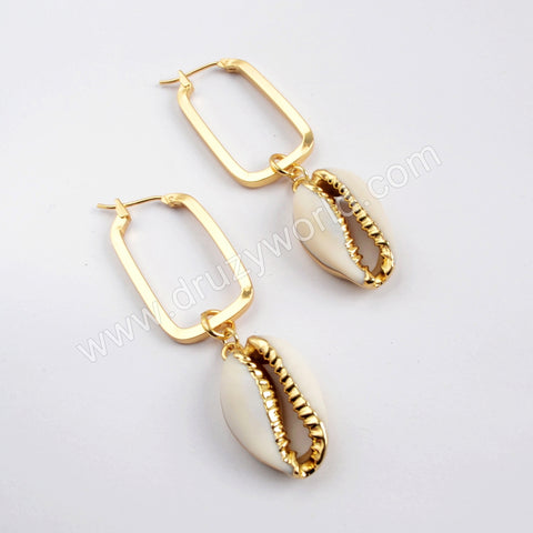 Gold Plated Cowrie Shell Rectangle Earring G1589