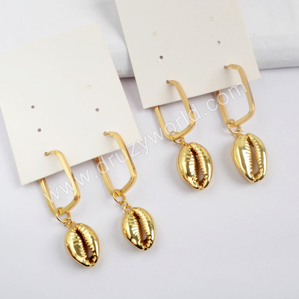 Full Gold Plated Cowrie Shell Rectangle Earring G1590