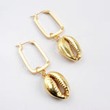 Full Gold Plated Cowrie Shell Rectangle Earring G1590