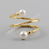 Gold Wire Wrap Double Pearl Rings WX1024