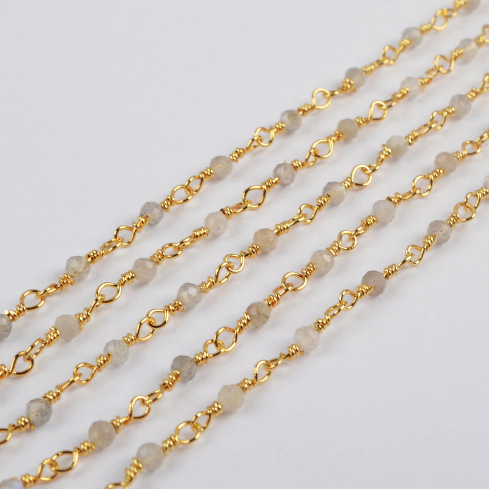 Natural Labradorite  Beads Faceted Chains In Gold Plated JT246
