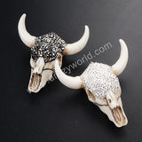 Rhinestone Longhorn Resin Horn Bull Cattle Pendants Paved Black/White Zircon JAB339