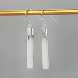 Silver Plated Rectangle Natural Selenite Stone Bar Dangle Earrings S1703-E