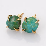 Tiny Gold Plated Claw Natural Real Turquoise Stud Earrings, Freeform Shape, Genuine Turquoise Earrings Jewelry ZG0484