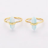 CZ Gold Plated Natural Gemstone Crystal Terminated Point Rings Faceted Turquoise Moonstone Larimar Rhodochrosite Labradorite Ring ZG0461