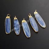 Gold Plated Long Oval Natural Kyanite Charm Pendant G1023