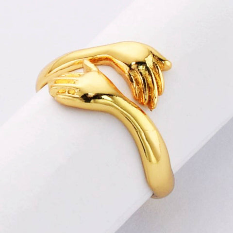 Adjustable Gold Plated Brass Love Hug Ring Hand Ring Open Ring WX2059