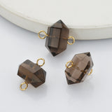 Hexagon Natural Smokey Quartz Terminated Point Connector, Faceted Crystal Stone Charm, For Jewelry Making AL608