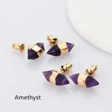 Gold Plated Hexagon Point Natural Gemstone Stud Earrings, Birthstone Earrings, Healing Crystal Stone Post Earrings, Wholesale Supply G2092