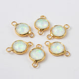 Gold Plated Bezel Round White Opal Faceted Connectors, Flash Stone Charm For Jewelry Making ZG0445