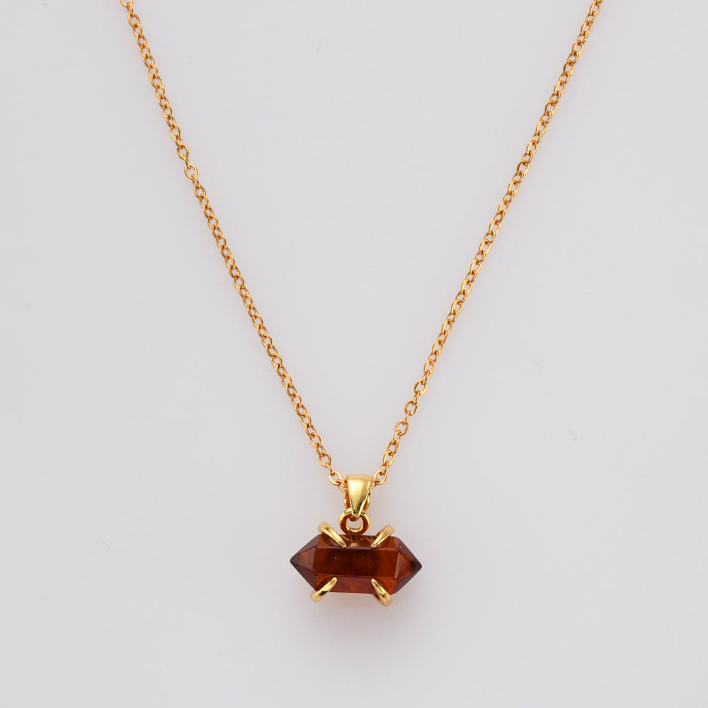 16" Tiny Gold Plated Claw Rainbow Natural Gemstone Necklace, Terminated Point, Faceted Healing Crystal Stone Necklace, Birthstone Jewelry ZG0480-N garnet necklace