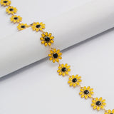 16 Feet Gold Plated Brass Oil Dripping Daisy Chains, Yellow Flower Chain, Enamel Paint Chain, For Bracelet Necklace Jewelry Making, Chain Findings PJ508