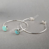 Adjustable Silver Plated Double Freeform Natural Turquoise Bangle Bracelet S0235