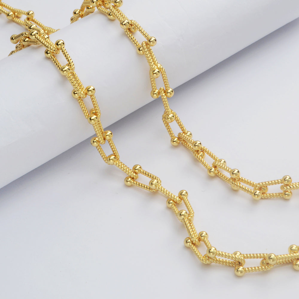 16 Feet Gold Plated Brass U Link Chain, Polished Paper Clip Chain, For Necklace Bracelet Jewelry Making, Wholesale Supply PJ503