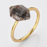 Gold Plated Raw Herkimer Diamond Ring, Healing Crystal Quartz Jewelry G2100