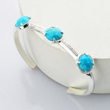 Silver Plated Brass Round Three-Gemstone Faceted Bangle, Healing Crystal Quartz Cuff Bracelet ZS0493