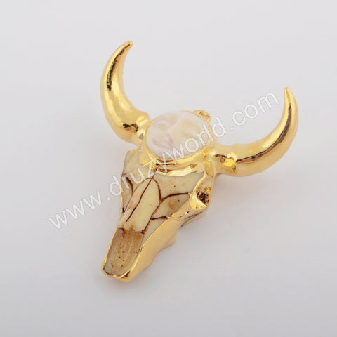 Gold Plated Resin Longhorn Paved Face Charm G1877